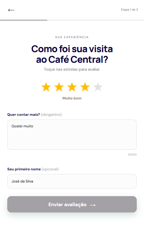 Tela mobile de avaliação por estrelas