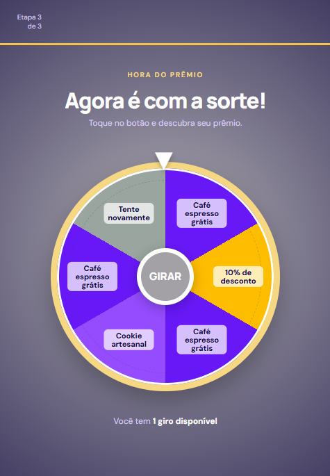 Tela mobile da roleta de prêmios