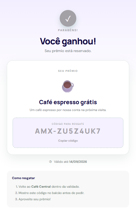 Tela mobile do cupom de prêmio